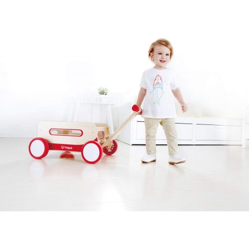  Hape Red Wonder Wagon Wooden Push and Pull Toddler Ride On