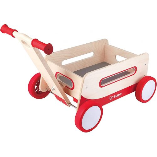  Hape Red Wonder Wagon Wooden Push and Pull Toddler Ride On