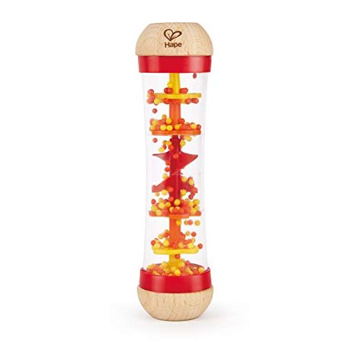  Hape Beaded Raindrops | Mini Wooden Musical Toddler Instrument, Shake & Rattle Rainmaker Toy, Red