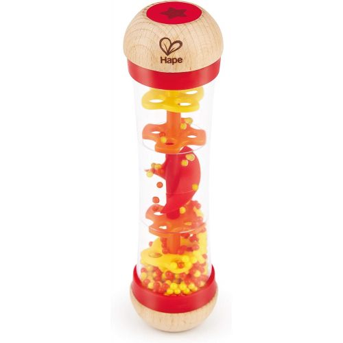  Hape Beaded Raindrops | Mini Wooden Musical Toddler Instrument, Shake & Rattle Rainmaker Toy, Red