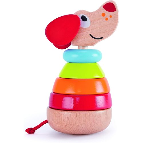  Hape Pepe Sound Stacker| Rainbow Wood Sound Stacker, Cute Puppy Animal Toy for Toddlers 12months and Up