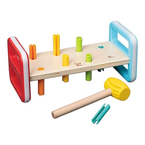  Hape Rainbow Pounder| Pounding Bench Wooden Toy with Hammer, Multicolor