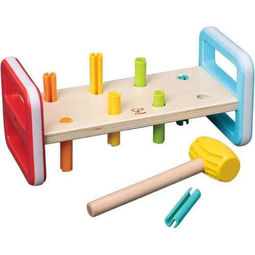  Hape Rainbow Pounder| Pounding Bench Wooden Toy with Hammer, Multicolor