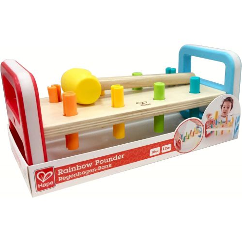  Hape Rainbow Pounder| Pounding Bench Wooden Toy with Hammer, Multicolor