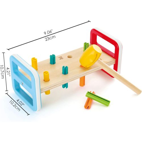  Hape Rainbow Pounder| Pounding Bench Wooden Toy with Hammer, Multicolor