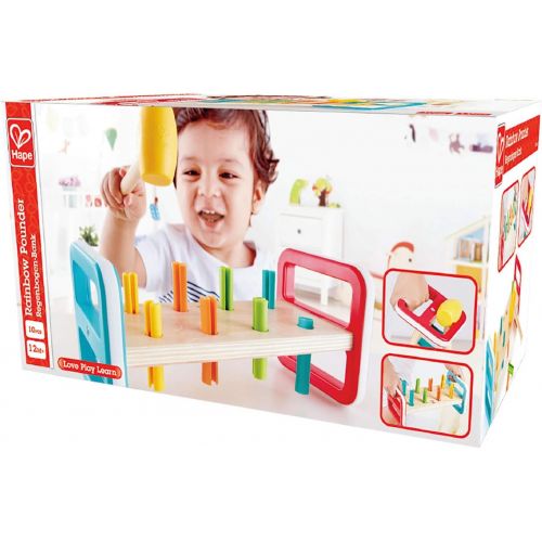  Hape Rainbow Pounder| Pounding Bench Wooden Toy with Hammer, Multicolor