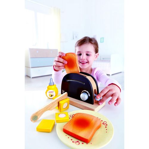  Hape Pop Up Toaster Set in Black and Silver Wooden Play Kitchen Set