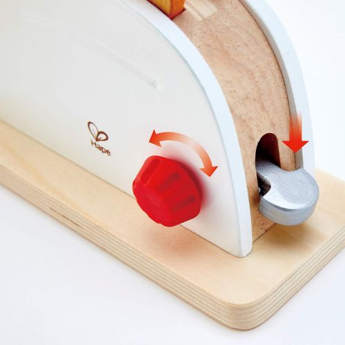  Hape White Wooden Pop-Up Toaster Set, Pretend Play Kitchen Accessories for Kids Preschoolers