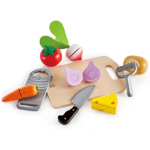  Hape Cooking Essentials Toy | Play Food Cutting Vegetables Set for Kids, Wooden Food Kitchen Accessory Toys