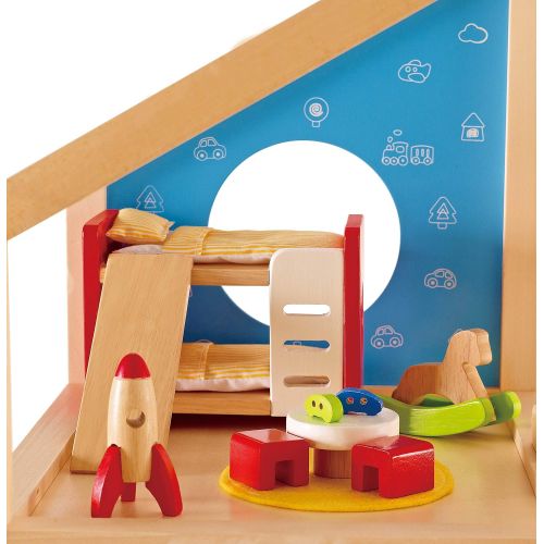  Hape Wooden Doll House Furniture Childrens Room with Accessories