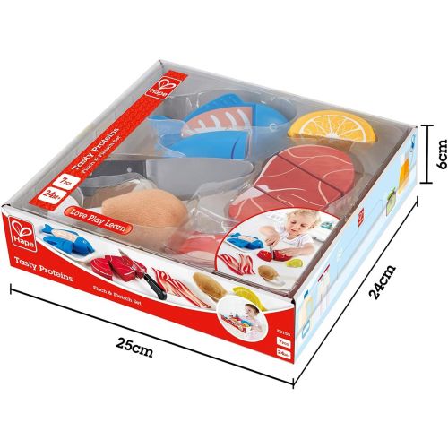  Hape Tasty Proteins Set | Wooden Pretend Play Food Set for Kids, Basic Play Velcro Cooking Ingredients and Accessories Set, Multicolor