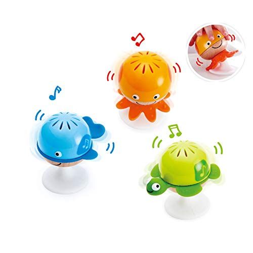  Hape Put-Stay Rattle Set | Three Sea Animal Suction Rattle Toys, Baby Educational Toy Set, Multi, 5 x 2 (E0330)