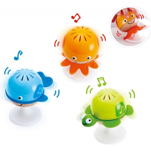  Hape Put-Stay Rattle Set | Three Sea Animal Suction Rattle Toys, Baby Educational Toy Set, Multi, 5 x 2 (E0330)