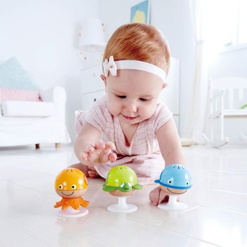  Hape Put-Stay Rattle Set | Three Sea Animal Suction Rattle Toys, Baby Educational Toy Set, Multi, 5 x 2 (E0330)