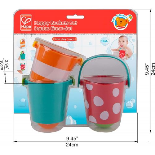  Hape Happy Buckets Set | Three Water Wheel Bath Time Toys For Toddlers, Multicolor