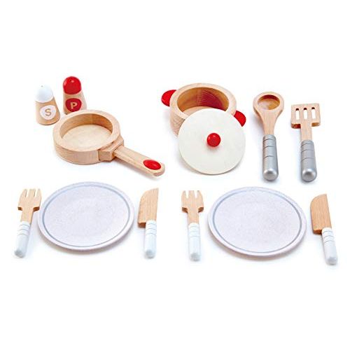  HapeCook & Serve Set|13 Piece Wooden Pretend Play Cooking Set with Accessories