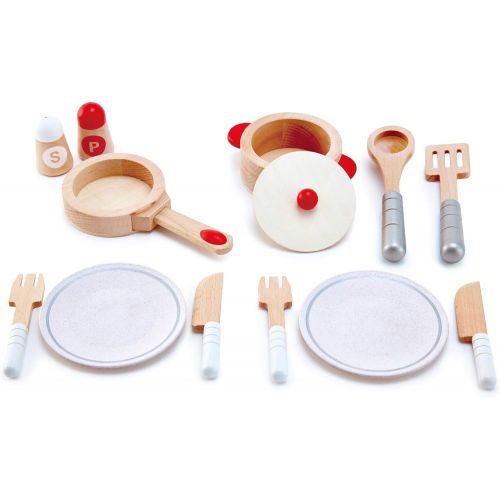  HapeCook & Serve Set|13 Piece Wooden Pretend Play Cooking Set with Accessories