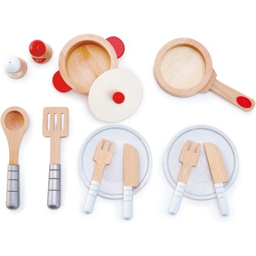  HapeCook & Serve Set|13 Piece Wooden Pretend Play Cooking Set with Accessories