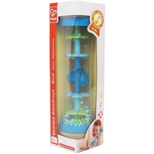  Hape Beaded Raindrops | Mini Wooden Musical Shake & Rattle Rainmaker Toy, Blue