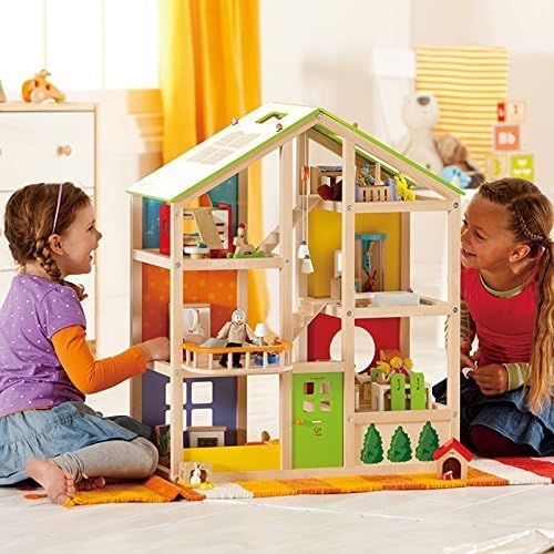  All Seasons Kids Wooden Dollhouse by Hape | Award Winning 3 Story Dolls House Toy with Furniture, Accessories, Movable Stairs and Reversible Season Theme