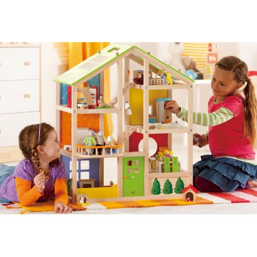  All Seasons Kids Wooden Dollhouse by Hape | Award Winning 3 Story Dolls House Toy with Furniture, Accessories, Movable Stairs and Reversible Season Theme