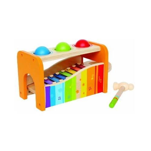  Hape Pound & Tap Bench with Slide Out Xylophone - Award Winning Durable Wooden Musical Pounding Toy for Toddlers, Multifunctional and Bright Colours