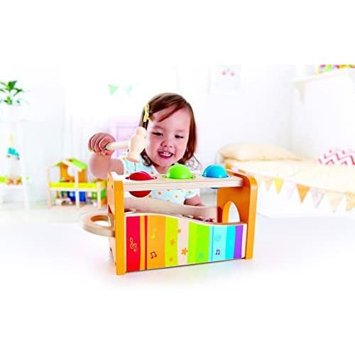  Hape Pound & Tap Bench with Slide Out Xylophone - Award Winning Durable Wooden Musical Pounding Toy for Toddlers, Multifunctional and Bright Colours