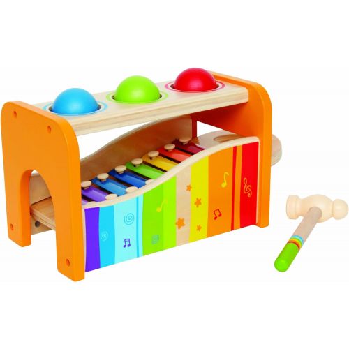  Hape Pound & Tap Bench with Slide Out Xylophone - Award Winning Durable Wooden Musical Pounding Toy for Toddlers, Multifunctional and Bright Colours