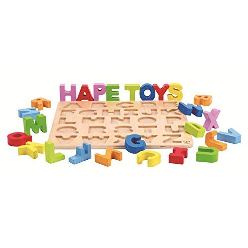  Hape Alphabet Blocks Learning Puzzle | Wooden ABC Letters Colorful Educational Puzzle Toy Board for Toddlers and Kids, Multi-Colored Jigsaw Blocks