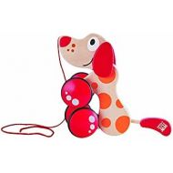 Walk-A-Long Puppy Wooden Pull Toy by Hape | Award Winning Push Pull Toy Puppy For Toddlers Can Sit, Stand and Roll. Rubber Rimmed Wheels for Easy Push and Pull Action, Red