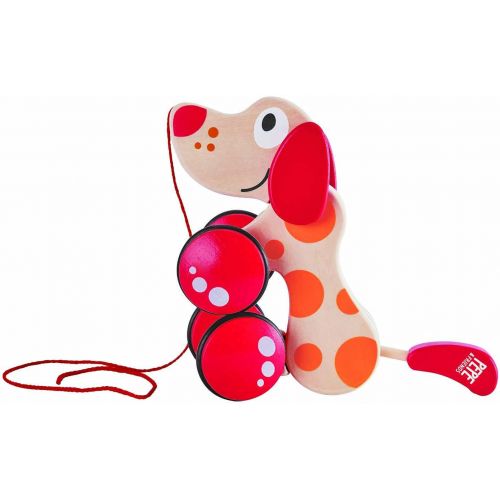  Walk-A-Long Puppy Wooden Pull Toy by Hape | Award Winning Push Pull Toy Puppy For Toddlers Can Sit, Stand and Roll. Rubber Rimmed Wheels for Easy Push and Pull Action, Red