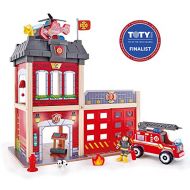 Hape Fire Station Playset| Wooden Dollhouse Kid’s Toy, Stimulates Key Motor Skills and Promotes Team Play