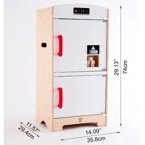  Hape Gourmet Kitchen Wooden Fridge | Cabinet Style Refrigerator Fridge Freezer with Ice Dispenser, Unique Toy Kitchen Playset for Kids