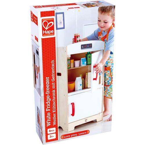  Hape Gourmet Kitchen Wooden Fridge | Cabinet Style Refrigerator Fridge Freezer with Ice Dispenser, Unique Toy Kitchen Playset for Kids