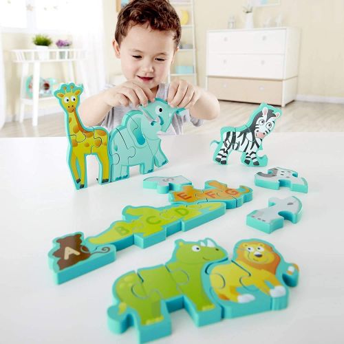  Hape Wooden Animal Parade Building Blocks Alphabet Puzzle and Playset - Educational Wooden Alphabet Puzzle for Children 3 Year and Up