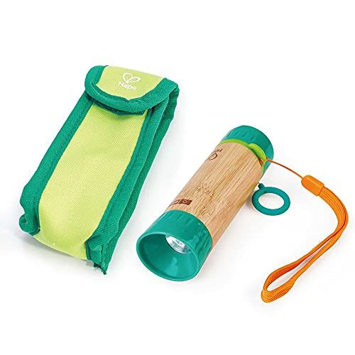  Hape E5579 Hand-Powered Flashlight with Case, Made from Bamboo, Nature Fun, Outdoor Toys