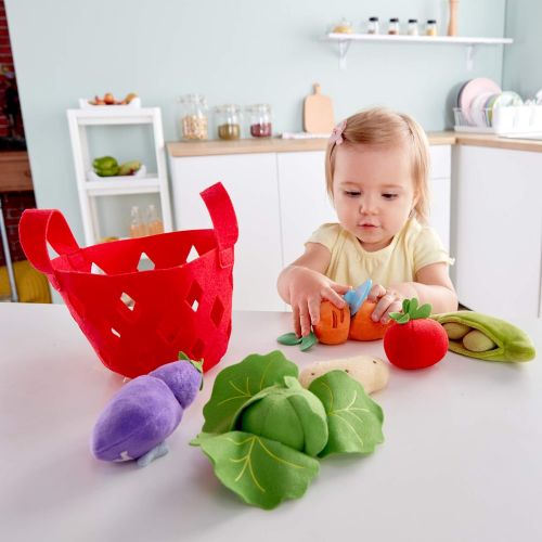  Hape Toddler Vegetable Basket |Soft Vegetable Shopping Basket, Toy Grocery Food Playset Includes Cabbage, Bean Pod, Carrot, and More