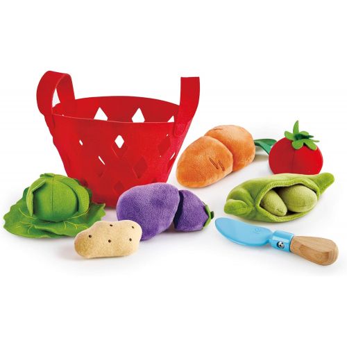  Hape Toddler Vegetable Basket |Soft Vegetable Shopping Basket, Toy Grocery Food Playset Includes Cabbage, Bean Pod, Carrot, and More