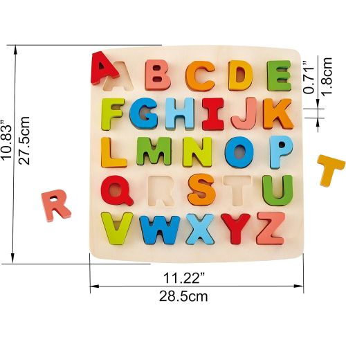  Hape Alphabet Blocks Learning Puzzle | Wooden ABC Letters Colorful Educational Puzzle Toy Board for Toddlers & Kids, Multi-Colored Jigsaw Blocks, 5 x 2