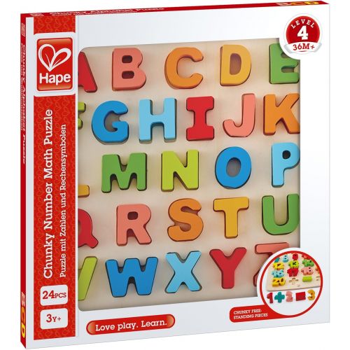  Hape Alphabet Blocks Learning Puzzle | Wooden ABC Letters Colorful Educational Puzzle Toy Board for Toddlers & Kids, Multi-Colored Jigsaw Blocks, 5 x 2