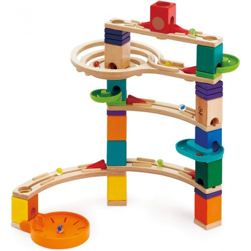  Hape Quadrilla Cliffhanger Wooden Marble Run Blocks Marble Maze Run Set, Early Educational STEM Development Building Toys & Quadrilla Sonic Playground Marble Run Attachment, 13Piec