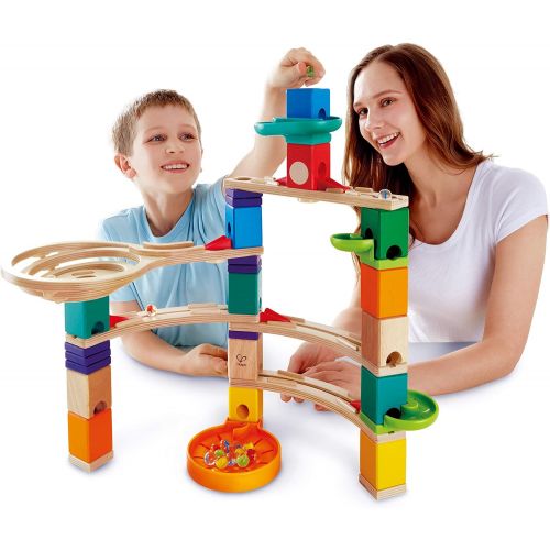  Hape Quadrilla Cliffhanger Wooden Marble Run Blocks Marble Maze Run Set, Early Educational STEM Development Building Toys & Quadrilla Sonic Playground Marble Run Attachment, 13Piec