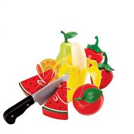 Hape Wooden Healthy Cutting Play Fruits with Play Knife Pretend Play Velcro Wooden Kitchen Toys for Toddlers Age 3Y+