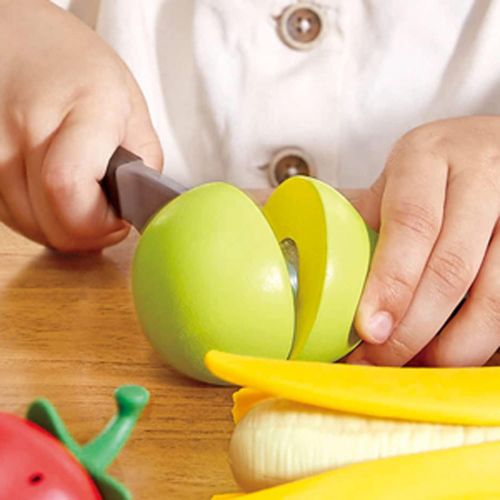  Hape Wooden Healthy Cutting Play Fruits with Play Knife Pretend Play Velcro Wooden Kitchen Toys for Toddlers Age 3Y+