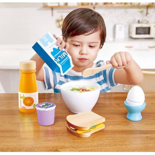  Hape Delicious Wooden Breakfast Playset Pretend Play with Toy Spoon Educational Wooden Kitchen Toys for Toddlers Age 3 Years and Up