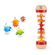 Hape Put-Stay Rattle Set & Beaded Raindrops Mini Wooden Musical Toddler Instrument, Shake & Rattle Rainmaker Toy, Red
