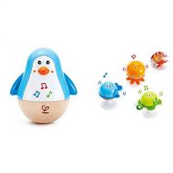 Hape Put-Stay Rattle Set & Penguin Musical Wobbler Colorful Wobbling Melody Penguin, Roly Poly Toy for Kids 6 Months+, Multicolor, 5 x 2 (E0331)