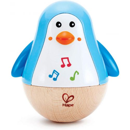  Hape Put-Stay Rattle Set & Penguin Musical Wobbler Colorful Wobbling Melody Penguin, Roly Poly Toy for Kids 6 Months+, Multicolor, 5 x 2 (E0331)