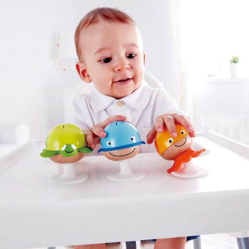  Hape Put-Stay Rattle Set & Penguin Musical Wobbler Colorful Wobbling Melody Penguin, Roly Poly Toy for Kids 6 Months+, Multicolor, 5 x 2 (E0331)