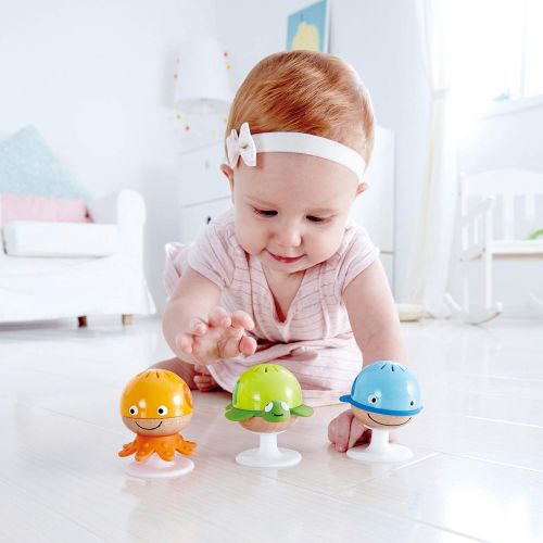  Hape Put-Stay Rattle Set & Penguin Musical Wobbler Colorful Wobbling Melody Penguin, Roly Poly Toy for Kids 6 Months+, Multicolor, 5 x 2 (E0331)